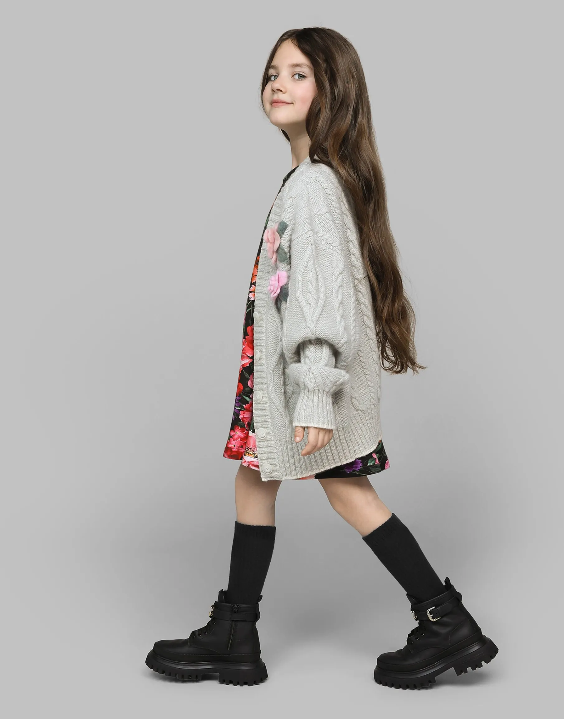 Neoprene dress with floral print over a black background