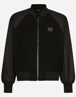 Nylon and wool jacket with branded tag