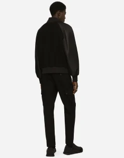 Nylon and wool jacket with branded tag