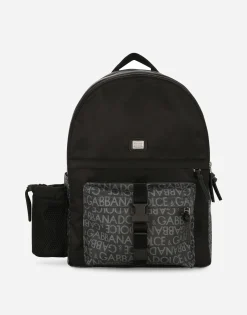 Nylon backpack with jacquard logo details