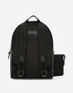 Nylon backpack with jacquard logo details