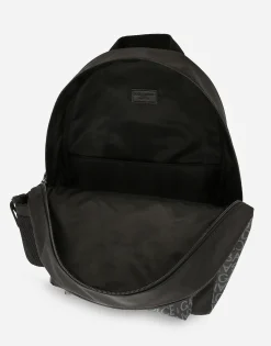 Nylon backpack with jacquard logo details