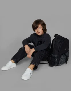Nylon backpack with jacquard logo details