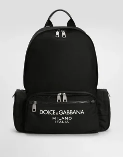 Nylon backpack with rubberized logo