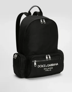 Nylon backpack with rubberized logo