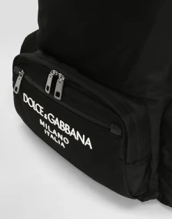 Nylon backpack with rubberized logo