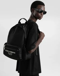 Nylon backpack with rubberized logo