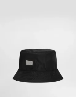 Nylon bucket hat with branded plate