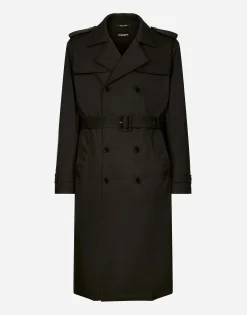 Nylon double-breasted trench coat
