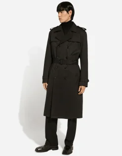 Nylon double-breasted trench coat