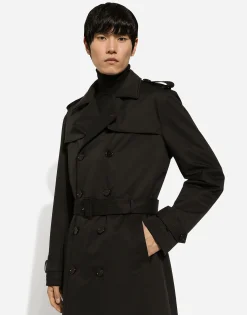 Nylon double-breasted trench coat