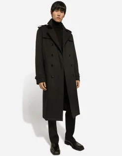 Nylon double-breasted trench coat