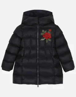 Nylon down jacket with rose patch