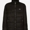 Nylon high-necked jacket with branded tag