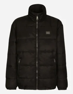 Nylon high-necked jacket with branded tag