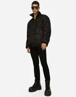 Nylon high-necked jacket with branded tag