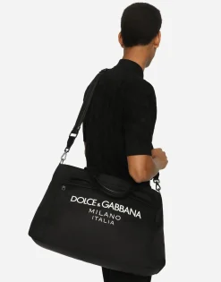 Nylon holdall with rubberized logo