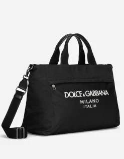 Nylon holdall with rubberized logo