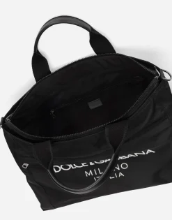 Nylon holdall with rubberized logo