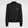 Nylon jacket with branded tag