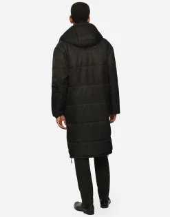 Nylon jacket with hood and branded tag