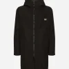 Nylon parka with hood and branded tag