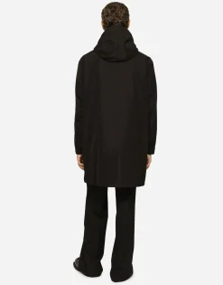 Nylon parka with hood and branded tag