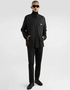 Nylon shirt with logo tag