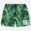 Nylon swim trunks with banana tree print