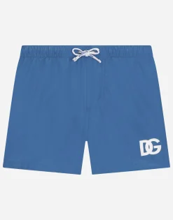 Nylon swim trunks with DG logo print