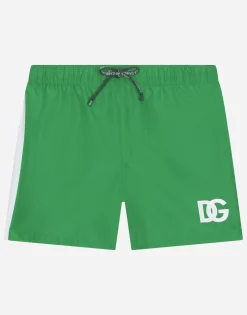 Nylon swim trunks with DG logo print