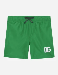 Nylon swim trunks with DG logo print