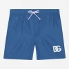 Nylon swim trunks with DG logo print