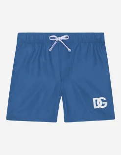 Nylon swim trunks with DG logo print