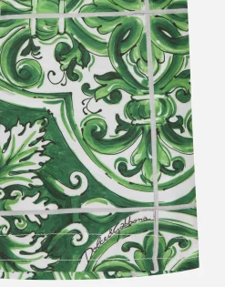 Nylon swim trunks with green majolica print
