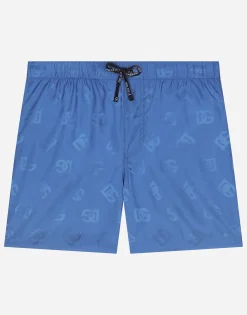 Nylon swim trunks with jacquard DG logo