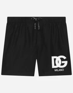 Nylon swim trunks with logo print
