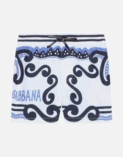 Nylon swim trunks with Marina print