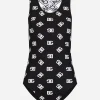 One-piece swimsuit with all-over DG logo print