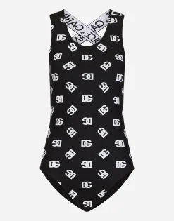 One-piece swimsuit with all-over DG logo print