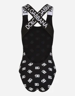 One-piece swimsuit with all-over DG logo print