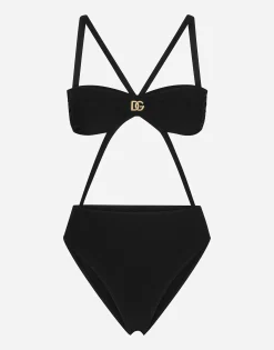 One-piece swimsuit with DG logo and laces