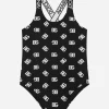 One-piece swimsuit with DG logo print