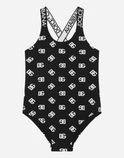 One-piece swimsuit with DG logo print