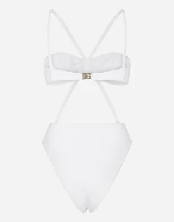 One-piece swimsuit with DG logo and laces