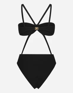 One-piece swimsuit with DG logo and laces