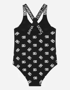 One-piece swimsuit with DG logo print