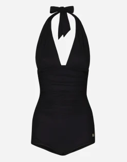 One-piece swimsuit with plunging neckline