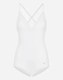 One-piece swimsuit with plunging neckline