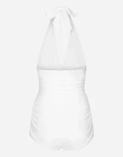 One-piece swimsuit with plunging neckline